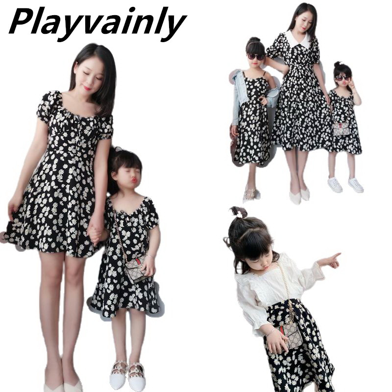 

Mother and Daughter Dress 2020 Summer new Little Daisy Floral Print Short Sleeve Dress Parent-child Clothing Outfit YM006, Slip dress