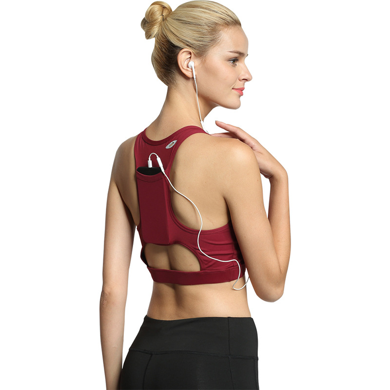

NCLAGEN Summer Sports Bra With Pockets Running High Impact Support Gym Crop Top Women Underwear Push Up Brassiere Sport Femme, Black