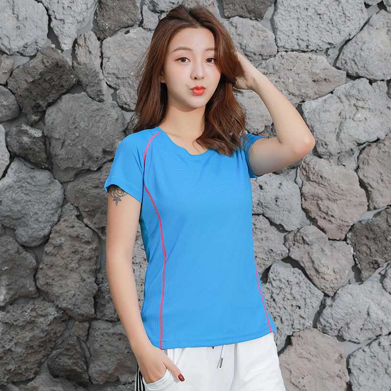 

Polyester Running Tshirts Women Breathable Short Sleeve Fitness Tops Knitted Jacquard Beach Surfing Sport Jogging T Shirts Lady, Black