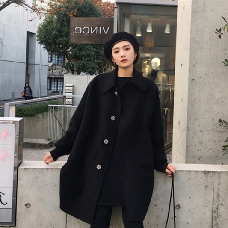 

2020 New Winter Woman Fashion Woolen Cloth Coat Female Loose Solid Color Outerwear Lady Thicken Jacket Girl Keep Warm Overcoat, Red
