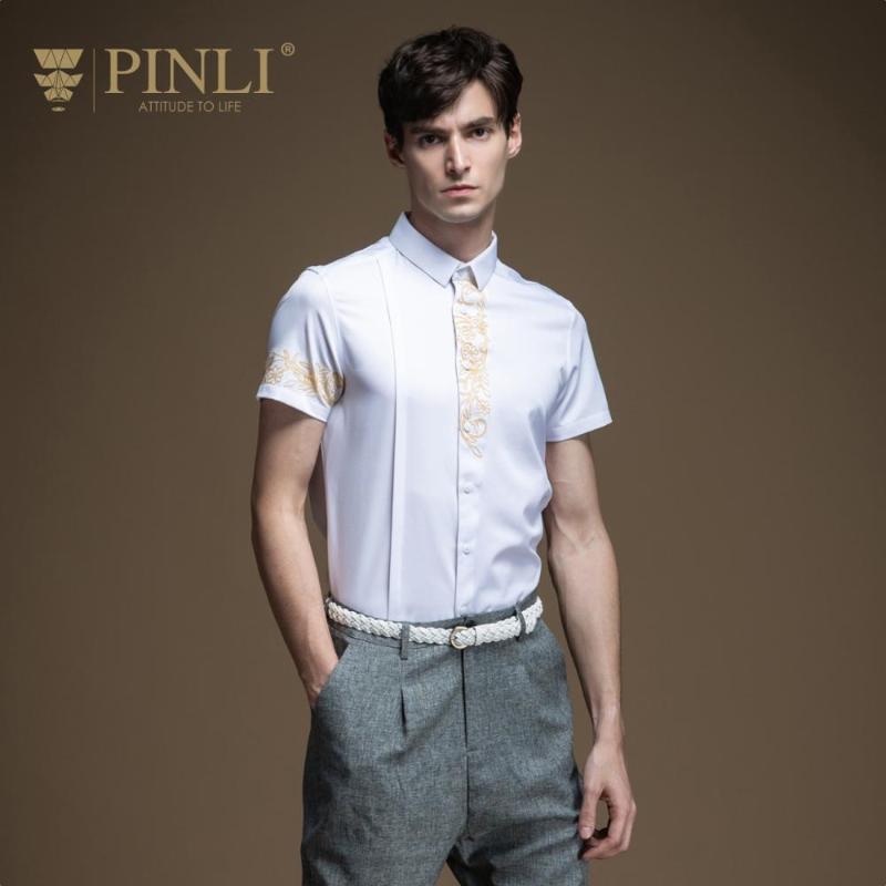 

Pinli 2020 Summer New Slim Printed Solid Polyester Anti-wrinkle Casual Men Short Sleeve Shirt High Quality Cool Shirt B202313207, White