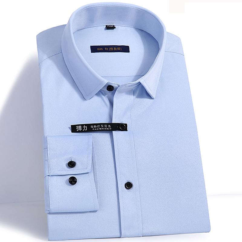 

Spring Mens Dress Shirt Luxury Bamboo Fiber Business Formal Solid Long Sleeve Social Shirts Men Non Iron Easy Care, 2-720