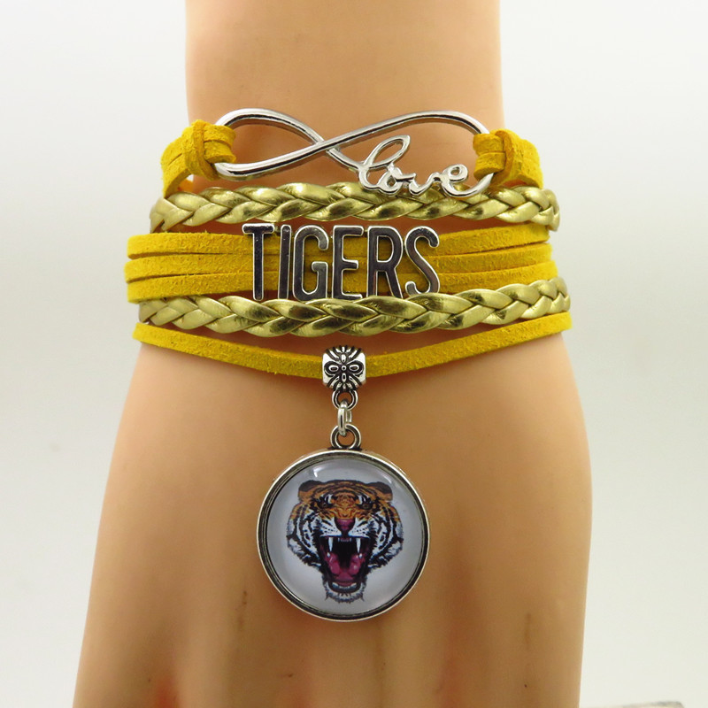 

Handmade Infinity Tigers Bracelet Trendy Woman And Man Bracelets Yellow Rope And Yellow Leather Bracelet For Woman And Man