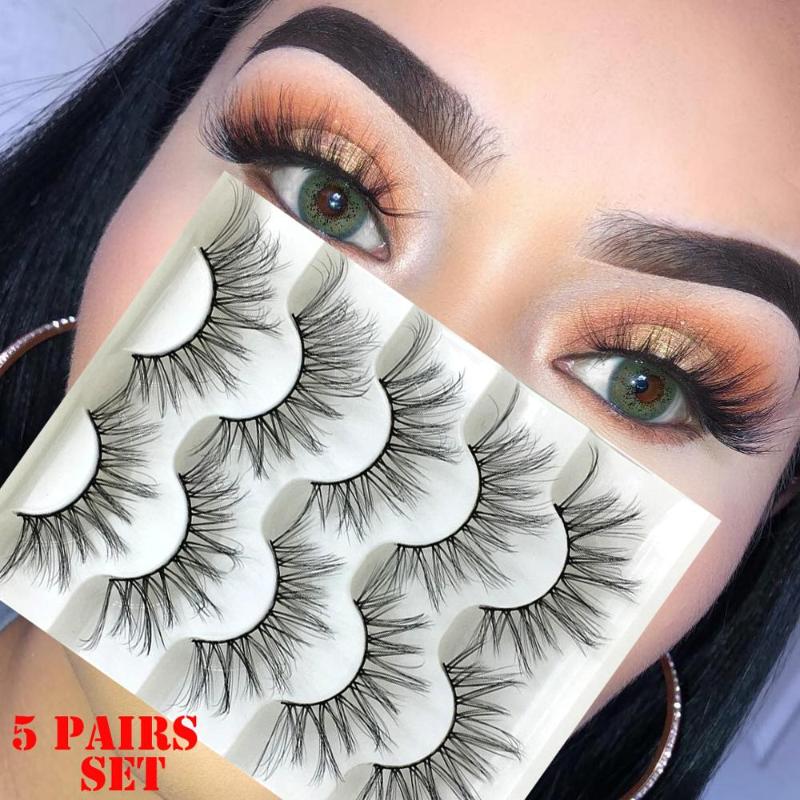 

5 Pairs 3D Faux Mink Hair False Eyelashes Natural Long Full Volume Wispies Classic Handmade Lashes Extension Eye Makeup Tools