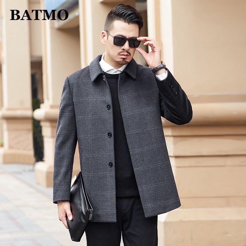 

BATMO 2020 new arrival autumn&winter silk&wool jackets men,men's smart causal plaid wool jackets 19A088, Gray