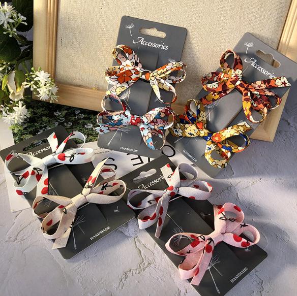 

Children Girls Bows Hair Accessories School Girls Kids Fabric Cotton Flowers Print Hair Clips High Quality Barrettes