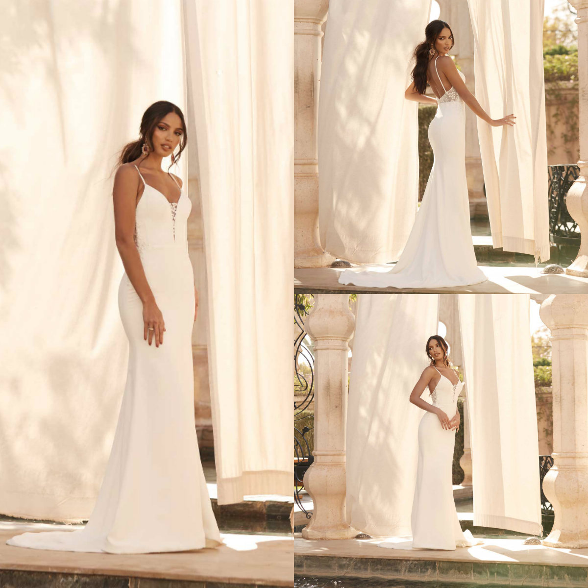 

2021 New Wedding Dresses Spaghetti Straps Lace Appliques Satin Mermaid Bridal Gowns Custom Made Backless Sweep Train vestidos de novia, Same as image