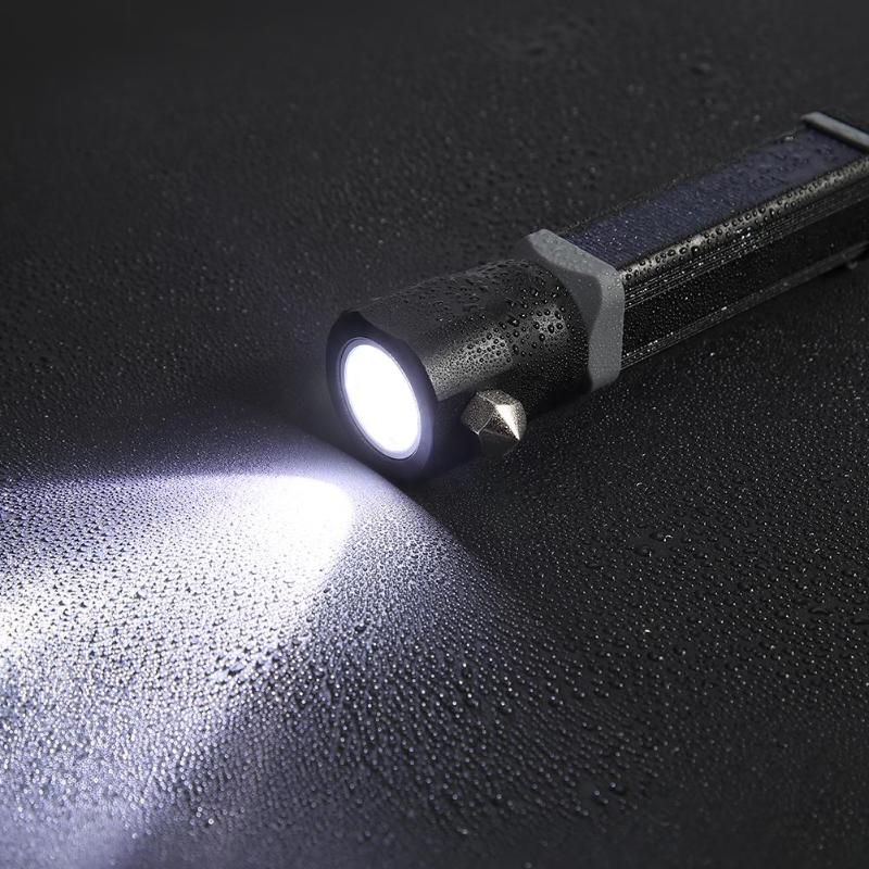 

Solar USB Charging Outdoor Torch Multifunction T6 LED Power Bank with Safety Hammer Cutter Camping Lamp Working
