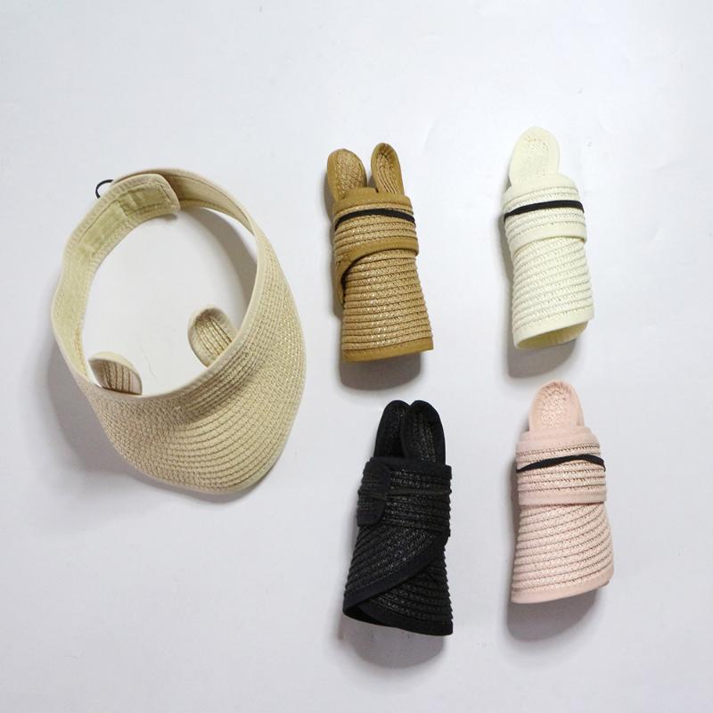 

CHILDREN'S Hat Summer Outdoor Sun-resistant Topless Hat Eared Straw Korean-style Versatile Fashion Summer, Eared empty top straw hat beige