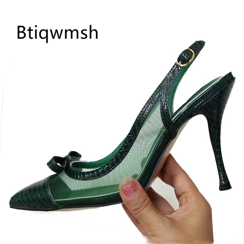 

Green Snakeskin Butterfly Knot Sandals Women Pointed Toe Mesh Strange High Heel Shoes Woman Sexy Party Shoes, Blue