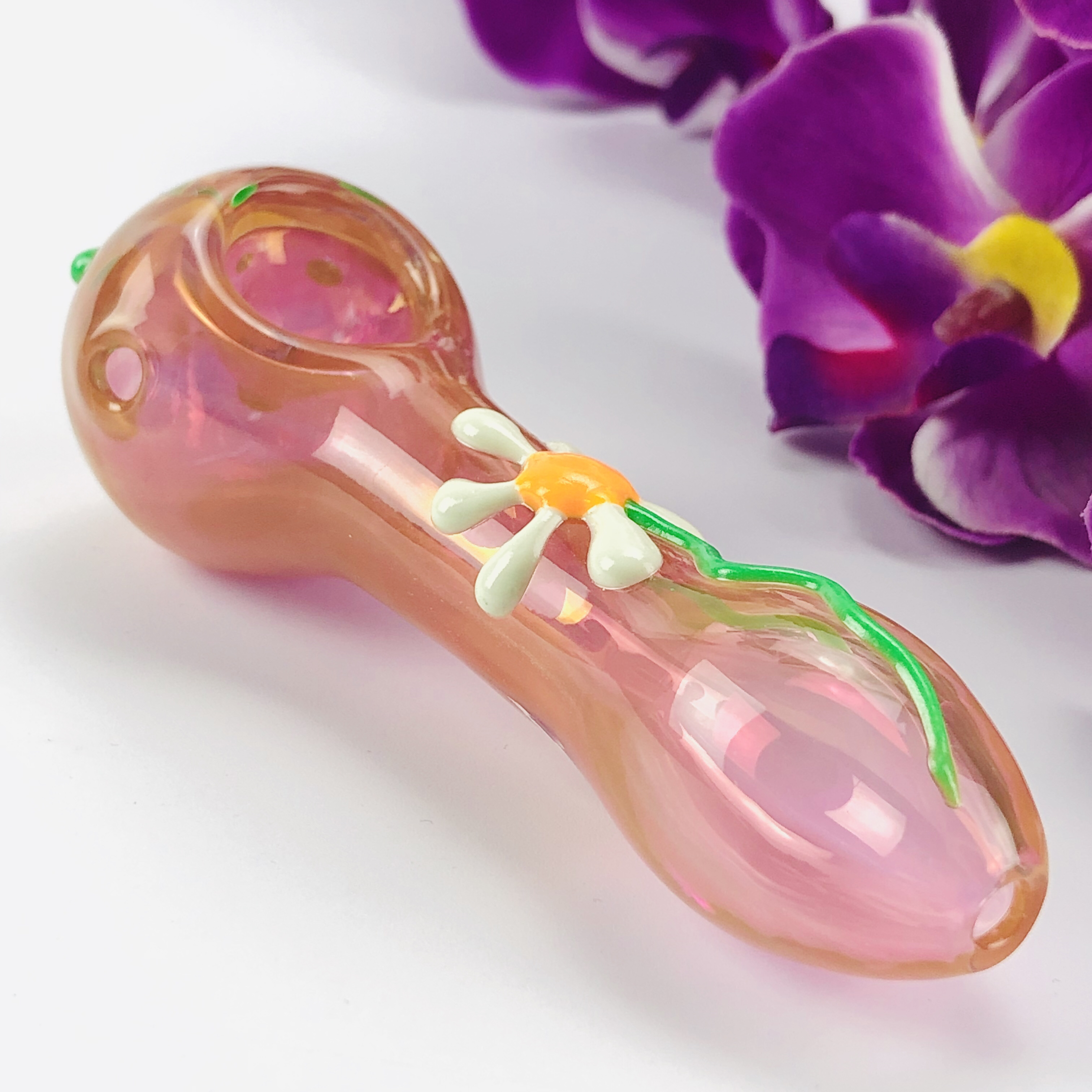 

11.5cm Glass pipes Pink Cute Flower smoking pipe for Oil Burner dap rig chicha shisha