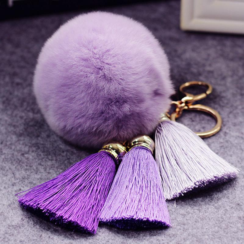 

Fancy&Fantasy 100% REAL Fur Ball Plush Fur Key Chain POM POM Keychain With 3 Fancy Tassel Pompom Car Bag Keychain ZKTPP
