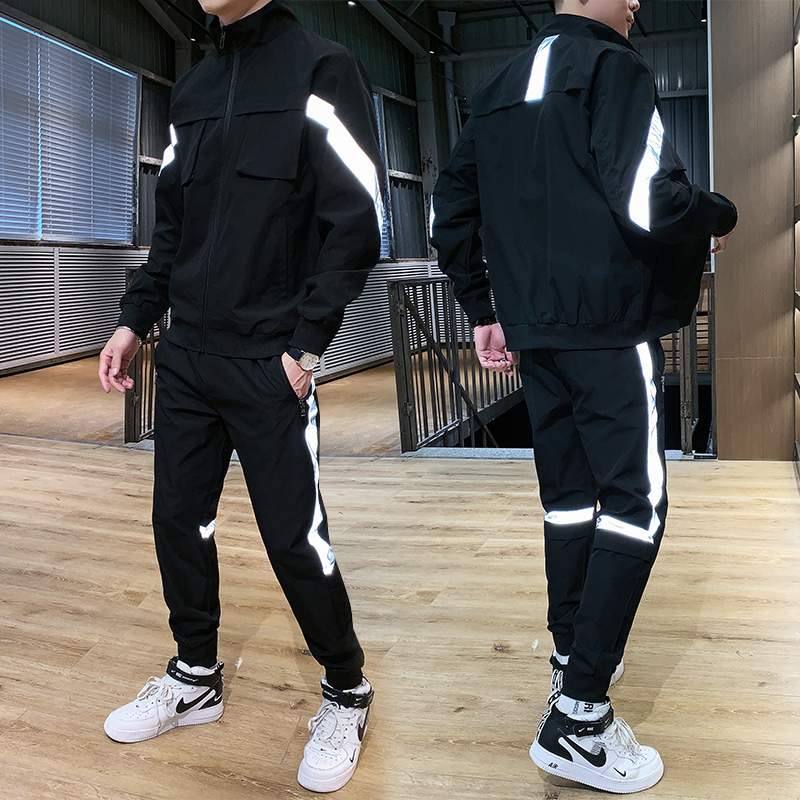 

Men Streetwear Tracksuit Harajuku Joggers Suit Sets Reflective 2020 New Hiphop 2 PCS Hoodies + Pants Sporting Mens Clothing, Black