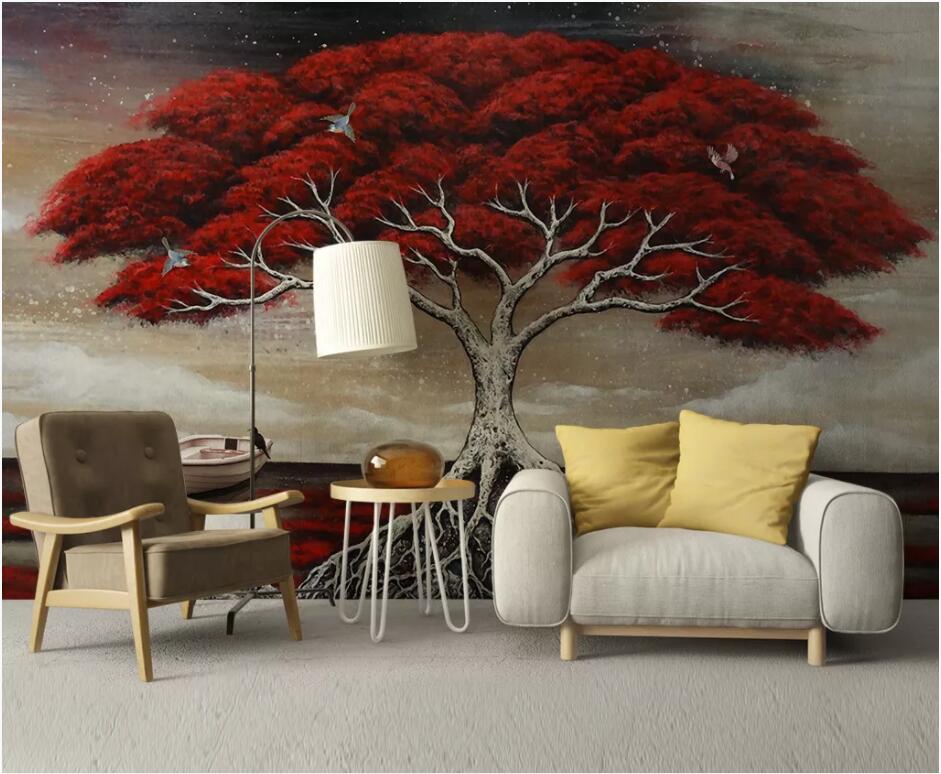 

3d wallpaper custom photo mural on the wall Hand painted oil painting red tree living room home decor photo wallpaper for walls 3 d, Non-woven