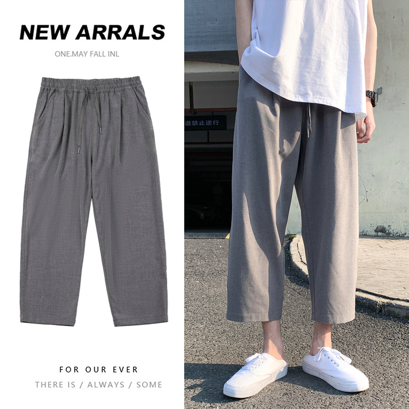 

2020 Summer Men's Clothing New Loose Straight Casual Trousers Sweatpants Young Students Fashion Trend Nine Points Pants, Black