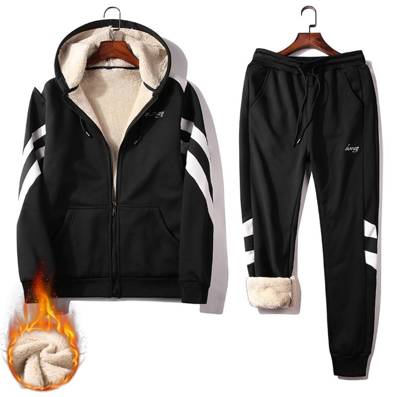 

men's tracksuit sportwear Men's Autumn Print Zipper Sweatshirt Hooded Top Pants Sets Sports Suit Tracksuit conjunto femenino#y15, Black