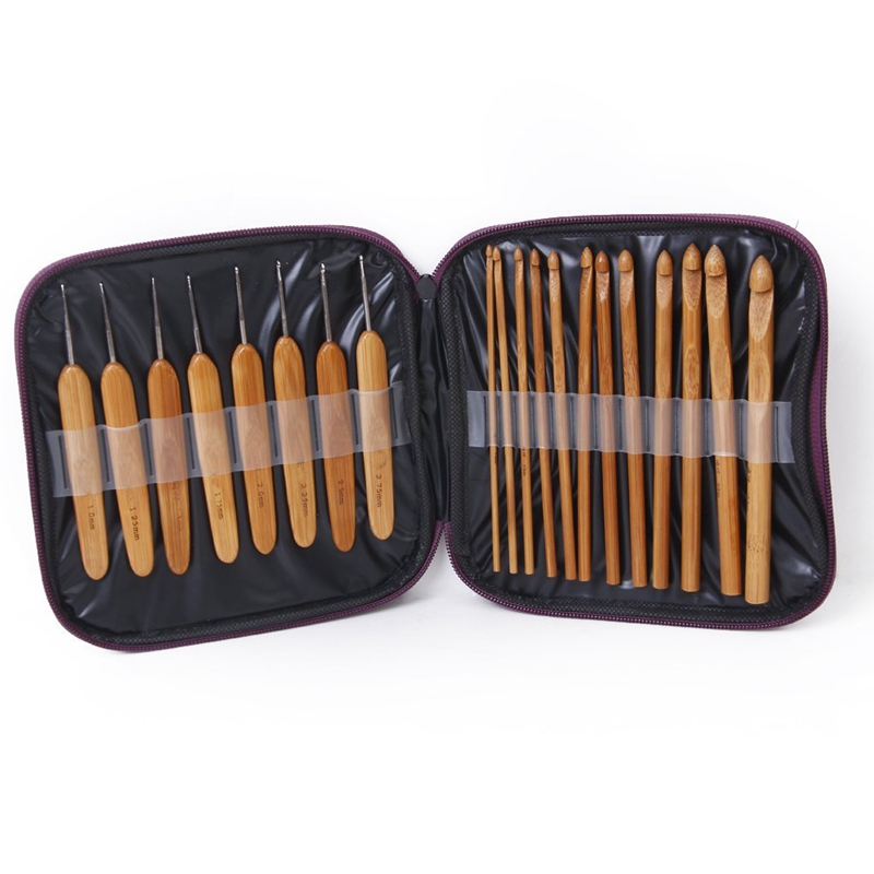 

20Pcs Bamboo Crochet Hooks Knitting Needles Set with Case