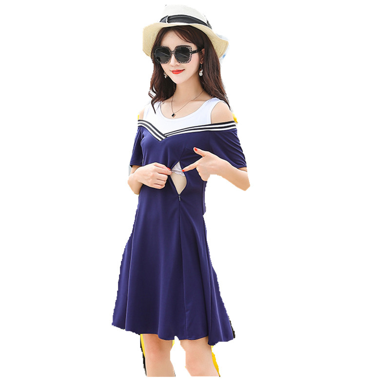 

Maternity Nursing Dress Summer Slim Navy Korean Off Should Breastfeeding Dresses for Pregnant Women Pregnancy Fashion Clothes, Red