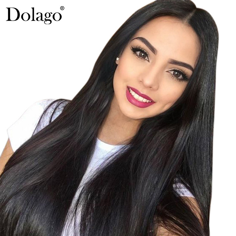 

Silk Base Lace Front Human Hair Wigs For Women Staright Silk Top Brazilian Frontal Lace Hair Wig With Baby Hair Dolago Remy, Black