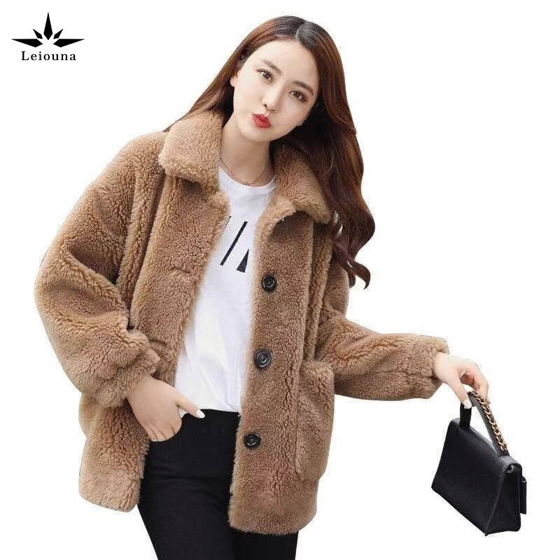 

leiouna Plus Size Furs Loose Casual Faux Jacket Parka Fourrure Teddy Bear 2020 Winter Fashion Coat Female Furry