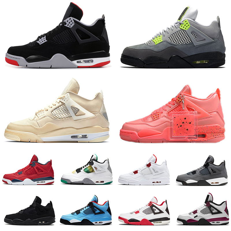 

JUMPMAN Basketball 4 4s OFF Sail Trainers 2020 Travis Scott Sports Sneakers Bred What The Neon White Retro Raptors Trainers Men Women Shoes, B16 tattoo 36-47