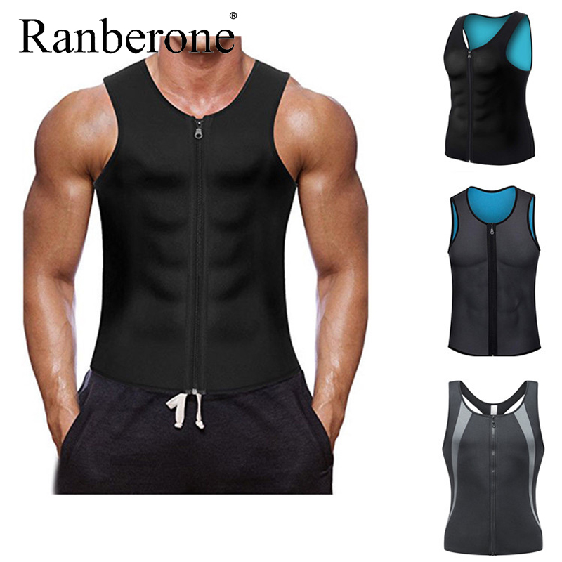 

Slim Body Shaper Men Sweat Shirt Gym Black Zipper Vest Sauna Corset Shaperwear Slimming Tank Plus Size 3XL Fitness Bodybuilding