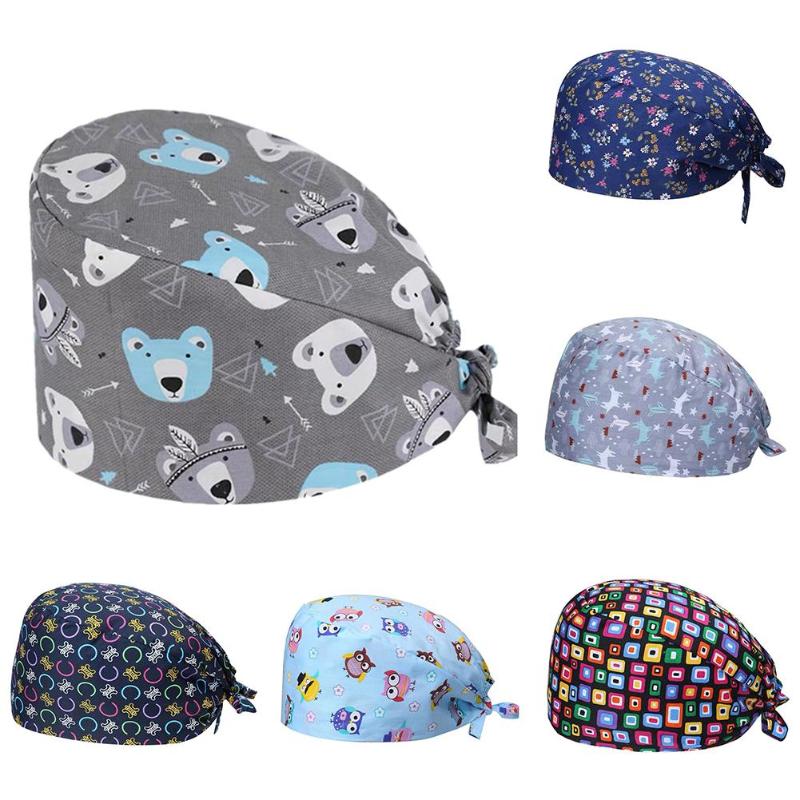 

Unisex Bear Leaf Floral Cotton Adjustable Sweat Absorbant Scrub Cap Bouffant Hat, 11