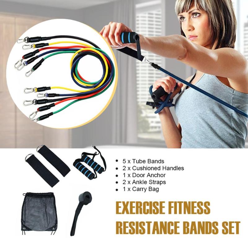 

11 Pcs/Set Latex Resistance Bands Crossfit Training Exercise Yoga Tubes Pull Rope,Rubber Expander Elastic Bands Fitness with Bag