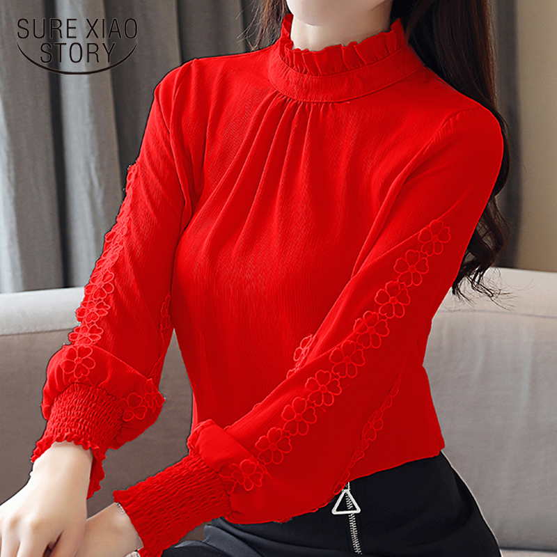 

fashion woman blouses 2019 solid chiffon blouse shirt long sleeve women shirts womens tops and blouses blusas femininas 1813 50 T200720, Pink