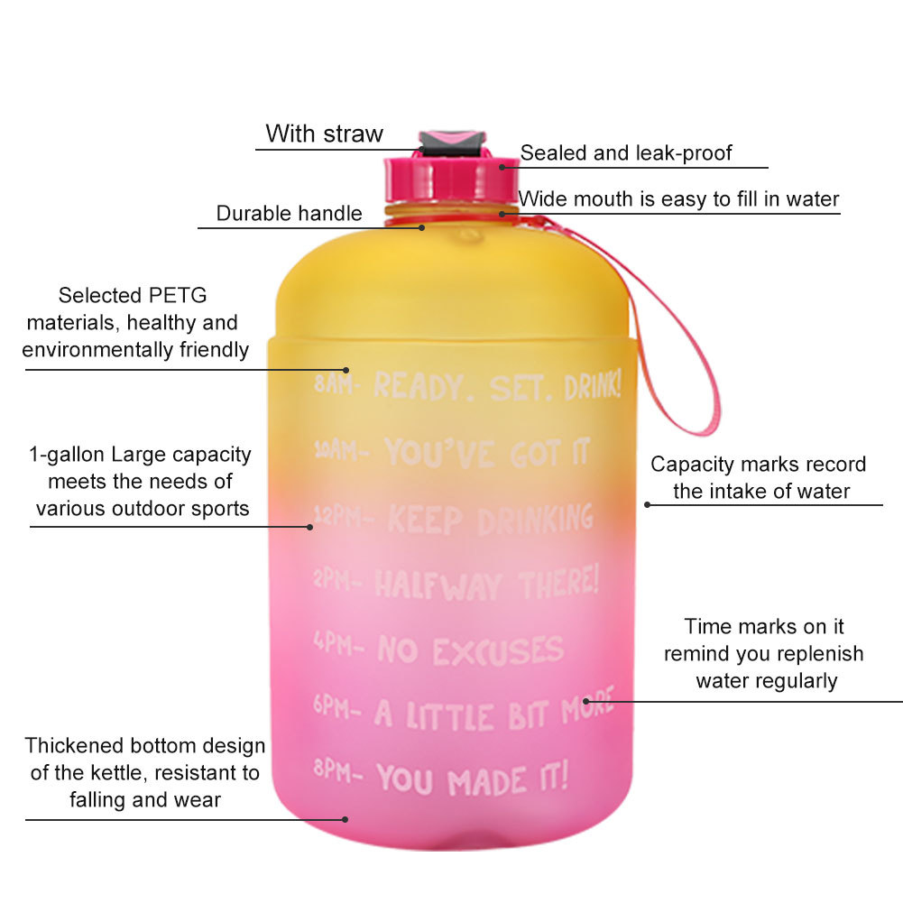 3.78L Large Capcity 1 Gallon Colorful Water Bottle With Straw Clear