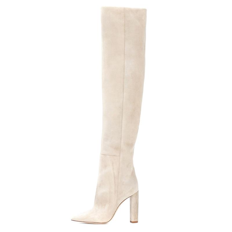 

Lucky2020 Beige Suede Women's Pointed Thick Large Size High-heeled Boots Chengdu