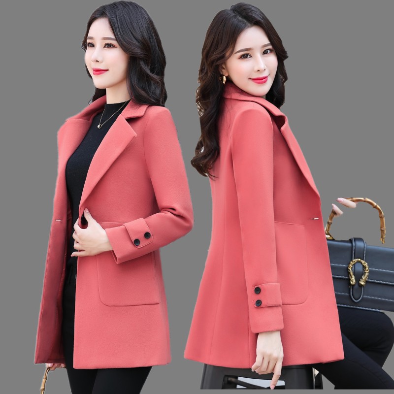 

Autumn and winter suit collar single buckle slim woolen coat in the long paragraph casual women' woolen coat, Black