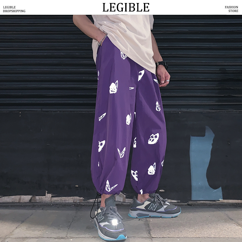 

LEGIBLE 2020 Reflective Butterfly Summer Harem Pants Man Hip Hop Streetwear Thin Mans Joggers Casual Male Clothing Pants, Black