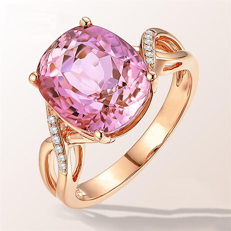 

Fashion Jewelry Imitation Natural Pink Tourmaline Ring Fashion Ring Female Pink Crystal Inlaid Zircon Ring