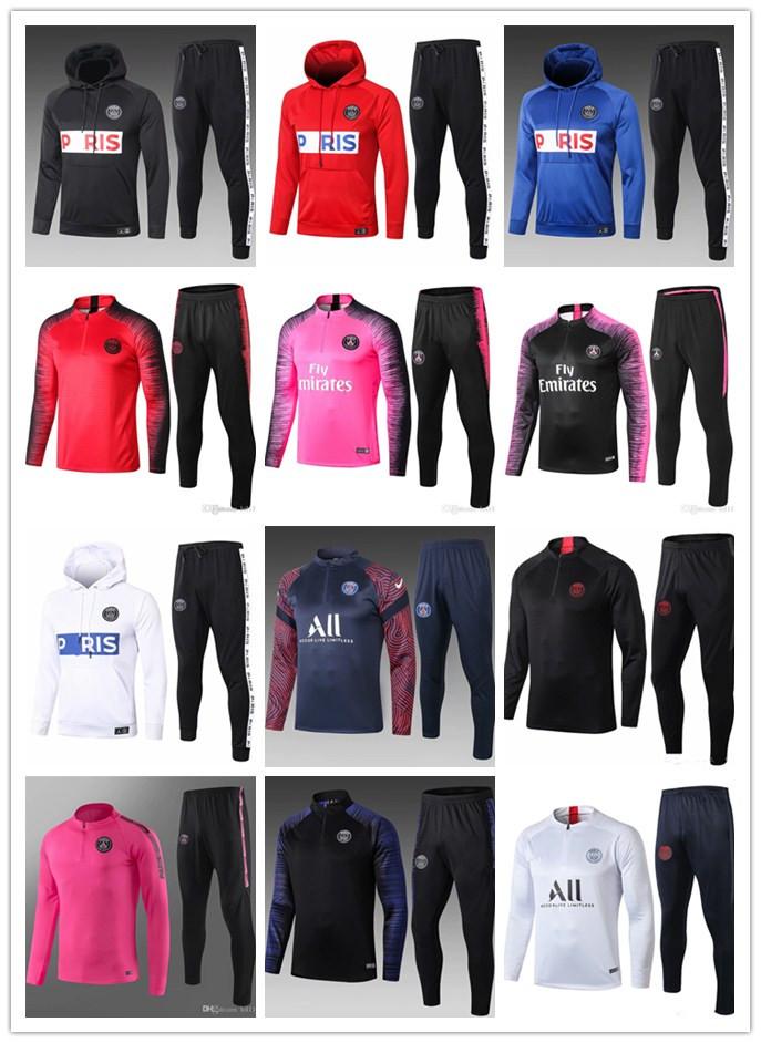 

new 2018-19-20-21 Paris Mens Tracksuit Real Madrid Paris Sets soccer Tracksuit Sets jacket MBAPPE survetement Football Training suit, Black