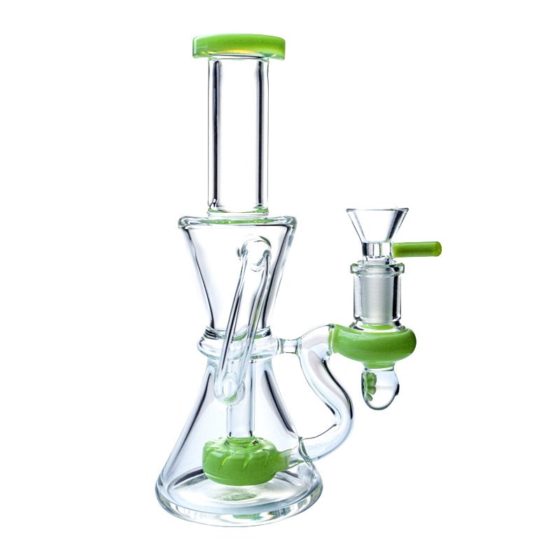 

8 Inch Green Purple Heady Glass Bongs Showerhead Perc Recycler Bong Klein Water Pipes 14mm Joint Oil Dab Rigs With Bowl