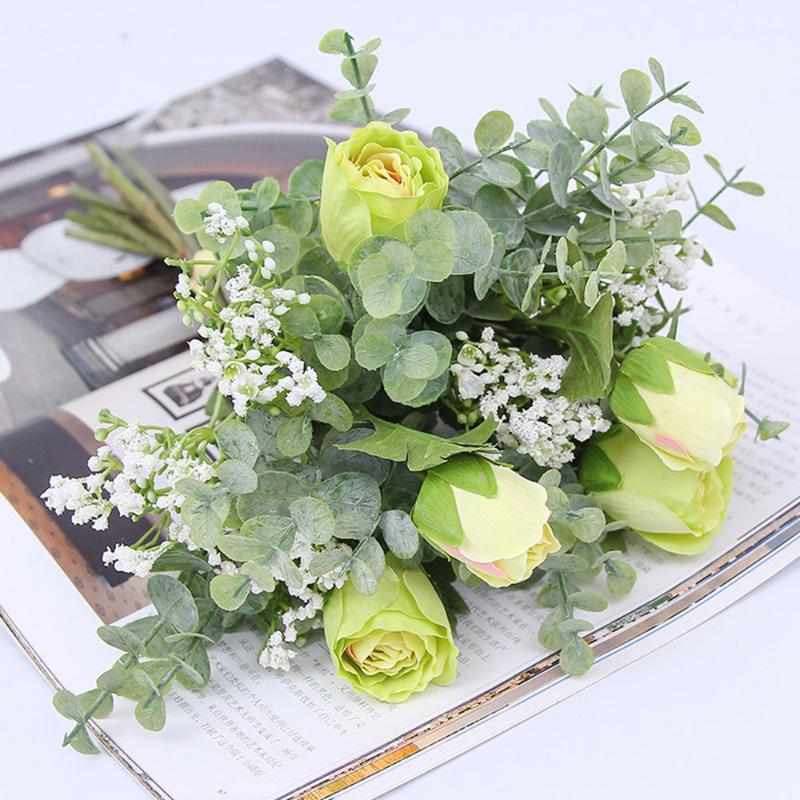 

Fake Flower Artificial Flowers Silk Roses Plants Eucalyptus Leaves Wedding Bouquets Party Decoration, A2