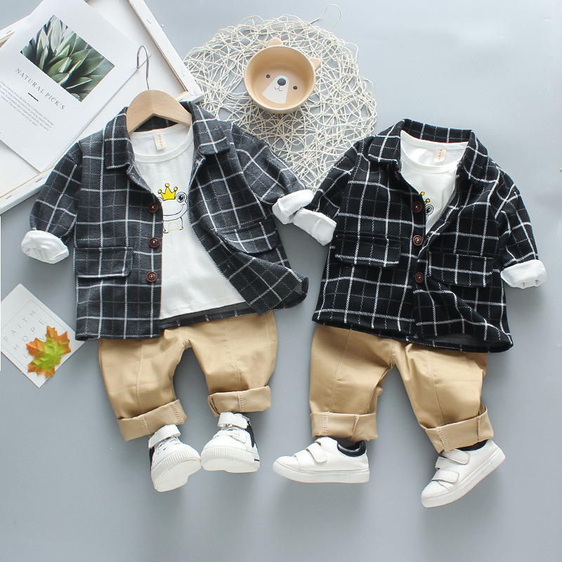 

New Spring Autumn Children Gentleman Clothes Baby Boys Girl Suit T Shirt Pants 3Pcs/sets Kids Infant Clothing Toddler Sportswear, Black