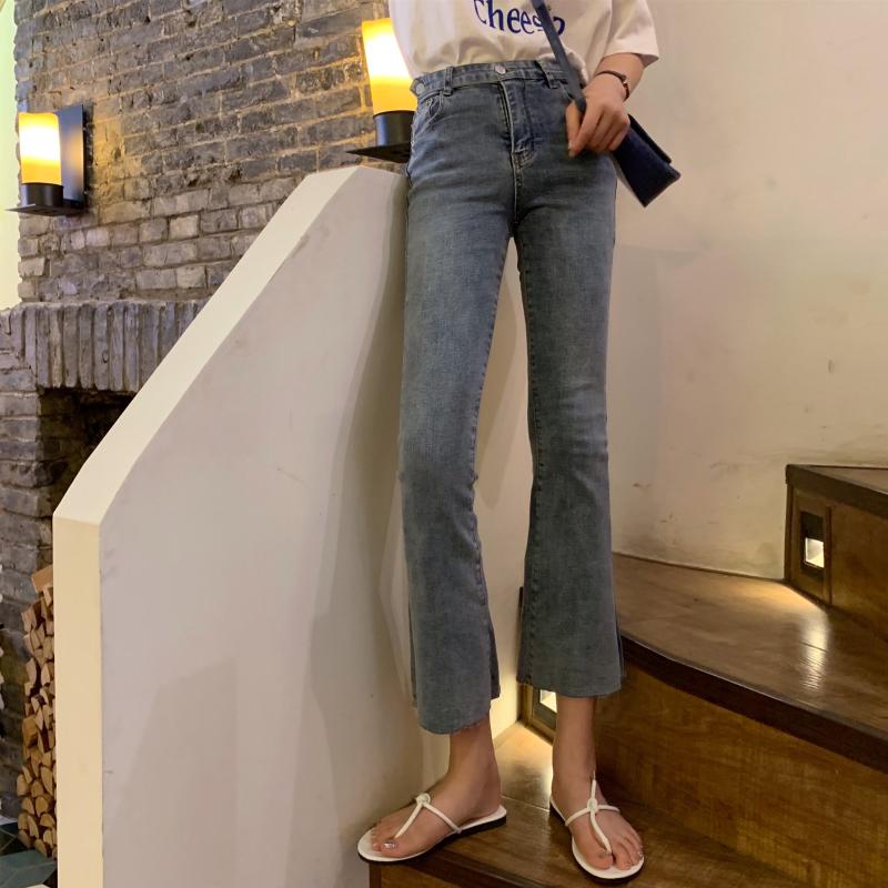 

Women' Clothing solid zipper loose flare pants vintage style Spring and autumn high waist jeans pantalon femme Ladies new, Blue