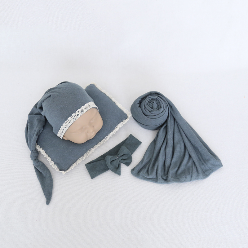 

2020 Baby Wrap Newborn Child Girl And Boys Cotton Swaddle Hat Lace Pillow Cute Multicolour Sleeping Blanket Headband 4Pcs Set, As photo