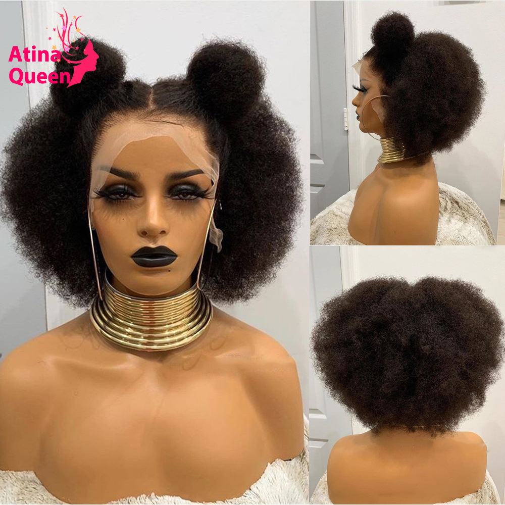 

Bob Wig Pre-Plucked 13x6 Kinky Curly Wig Bleached Knots Short Lace Front Human Hair Wigs For Afro Black Women Remy Closure Wig, Medium brown