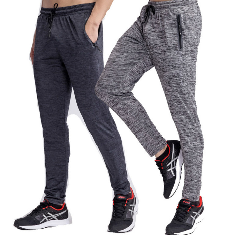 

Men Sports Running Pants with zipper Athletic Football Soccer pant Training sport Pants Elasticity Legging jogging Gym Trousers, Light gray