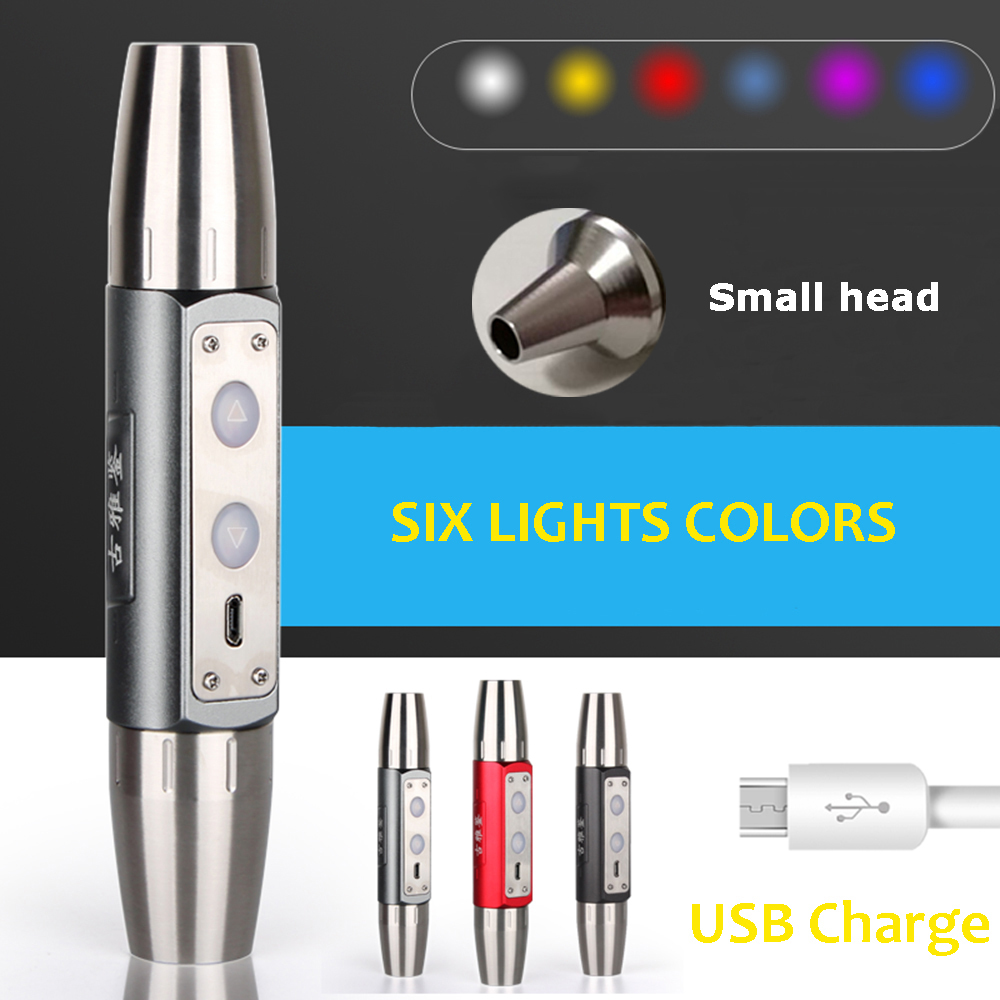 

Six lights USB Rechargeable Expert Jade Flashlight Small Head Blue Red LEDs Gem Torch 395NM 365NM UV Jewelry Gemstones, Diamond Y200727