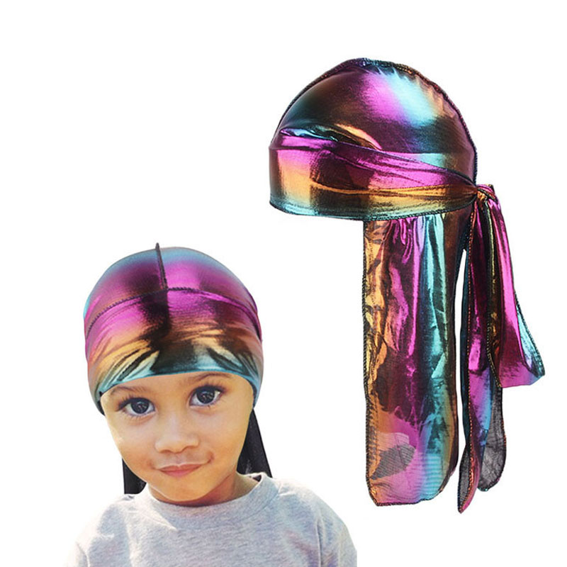 

New Fashion Children and Mother Silky Bandanas 2pcs Set Turban Hat headwrap Cap Headbands Hair Accessories