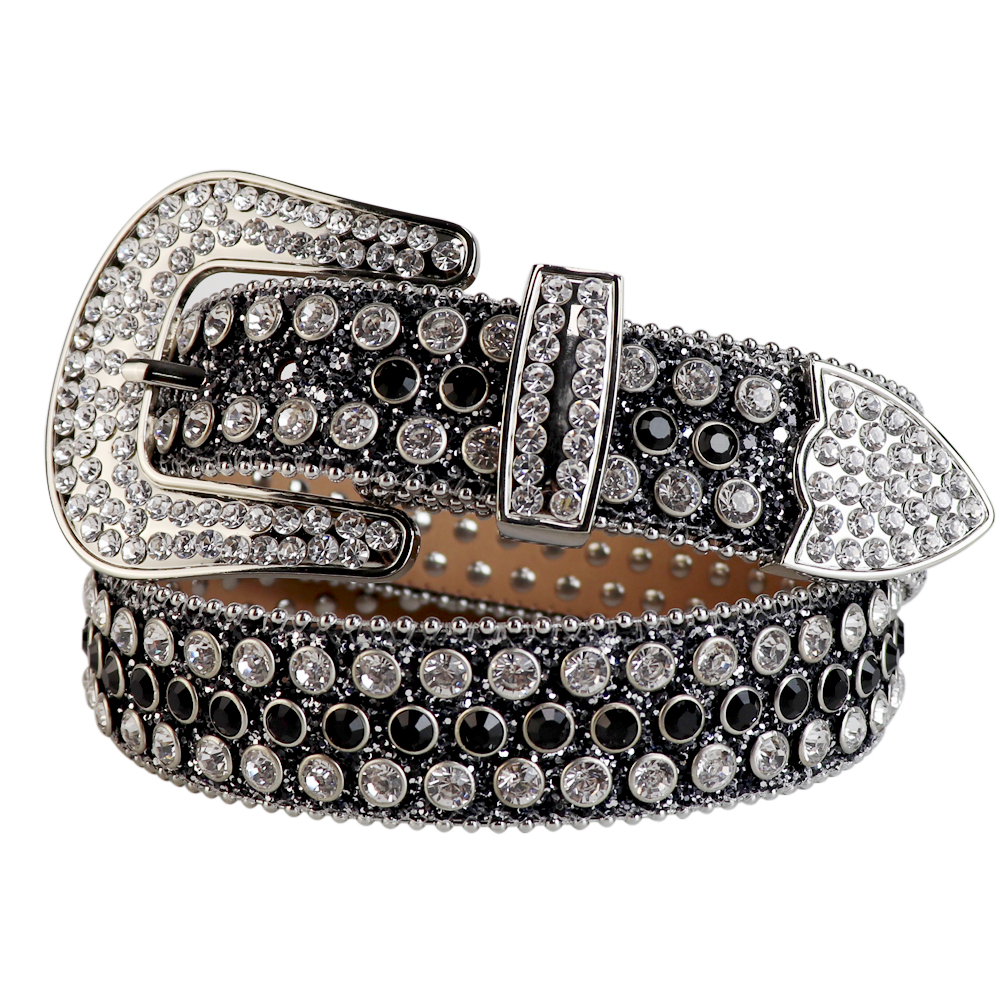 

Western Cowgirl and Cowboy Bling Rhinestone Belt Studded Belt Removable Buckle for Women and Men, Black;brown