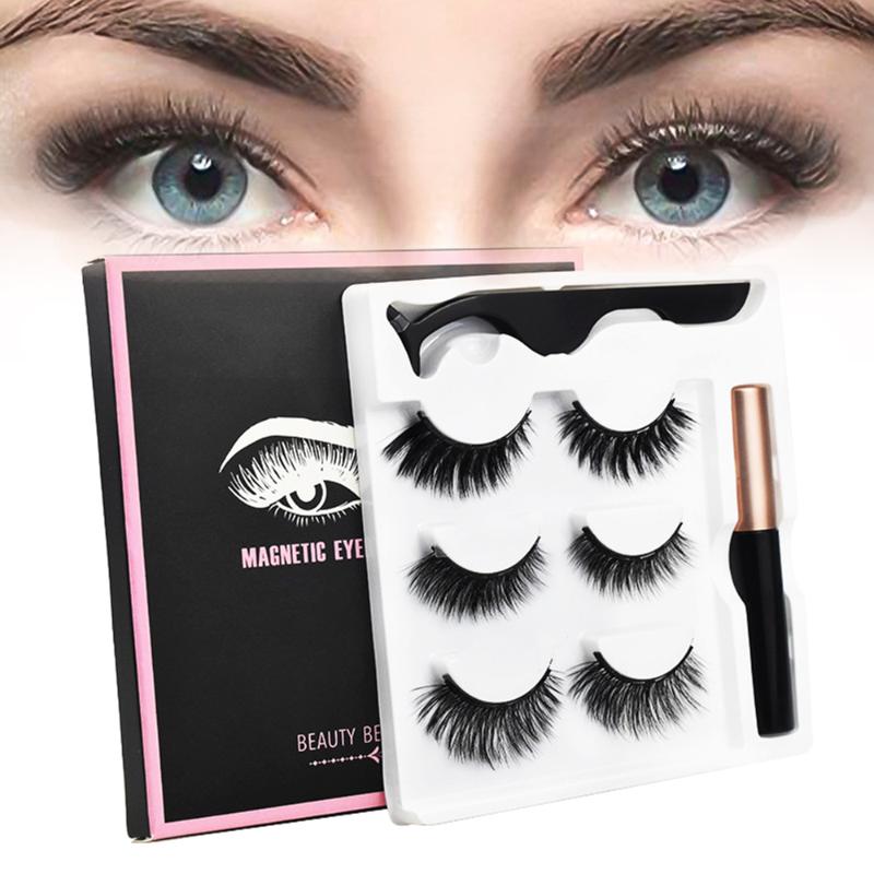 

Natural False Eyelashes With 5 Magnet And Magnetic Eyeliner Strip Fake Eye Lashes Mink Eyelashes 25mm 3D Mink Hair Lashes Set