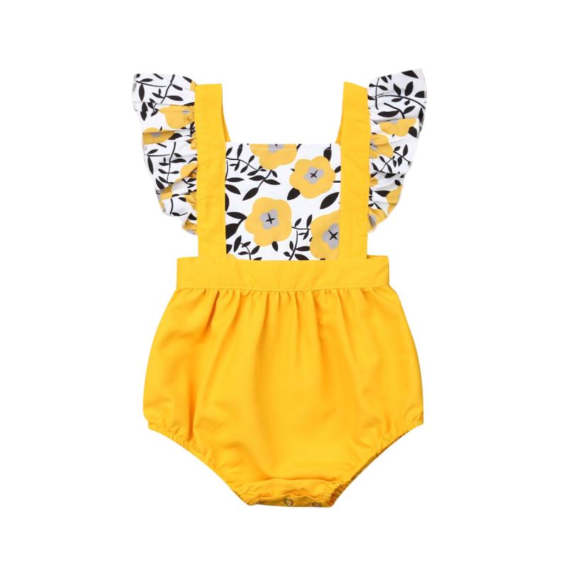

Cute Summer Floral Newborn Baby Girls Clothes Bodysuits Sleeve Patchwork Cotton Princess Playsuits Sunsuit Infant Outfits, Yellow