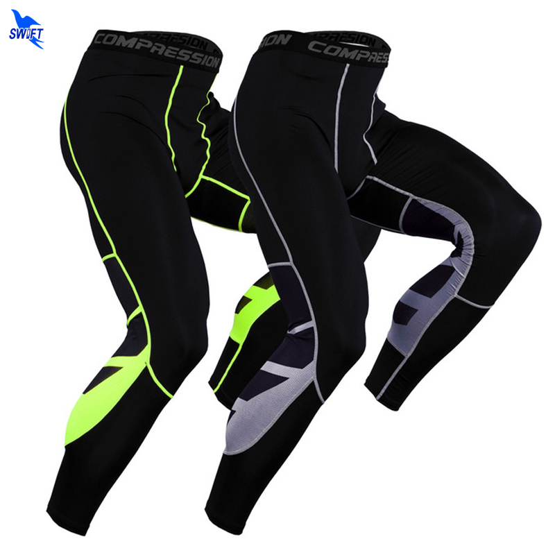 

New Quick Dry Running Compression Pants Tights Men Ankle Length Sports Leggings Fitness Sportswear Trousers Gym Training Bottoms, Black green