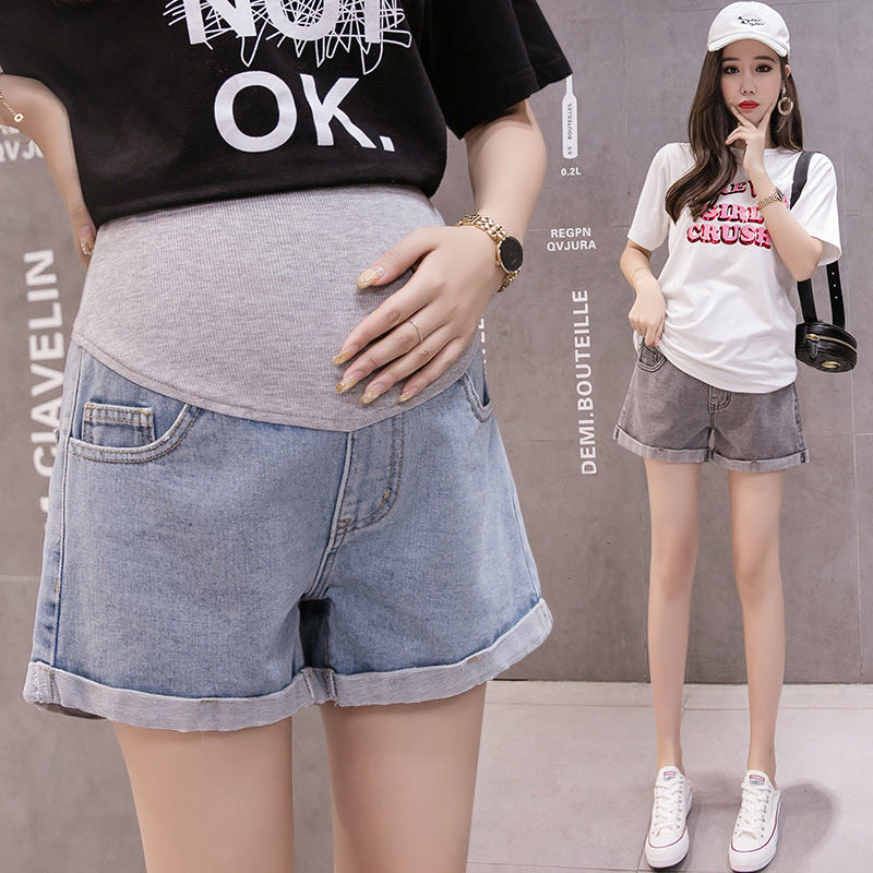 

Real Shot 2020 Summer New Maternity Denim Shorts Casual Wear Stomach Lift Pants Smoke Gray Clothes for Pregnant Women, Blue