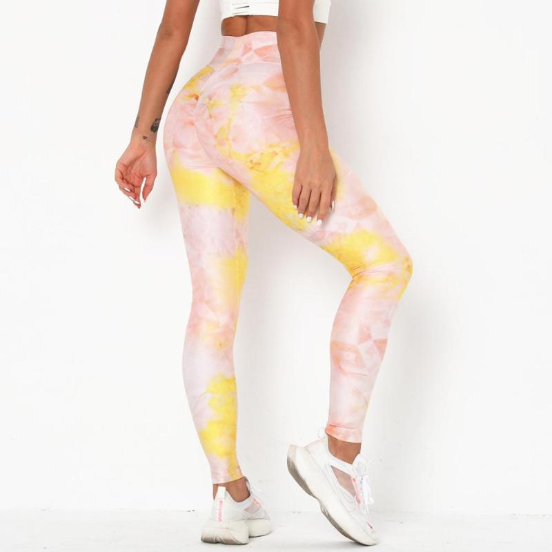 

Women Tie-Dye Digital Printing Contrast Color Sports Yoga Pants Slim Casual Fitness Trousers Leggings, Purple
